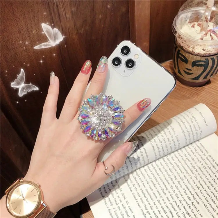 2 PCS Lazy Man Live Shooting Mobile Phone Rotating Ring Buckle Holder Big Diamond Small Diamond Colorful Full Diamond