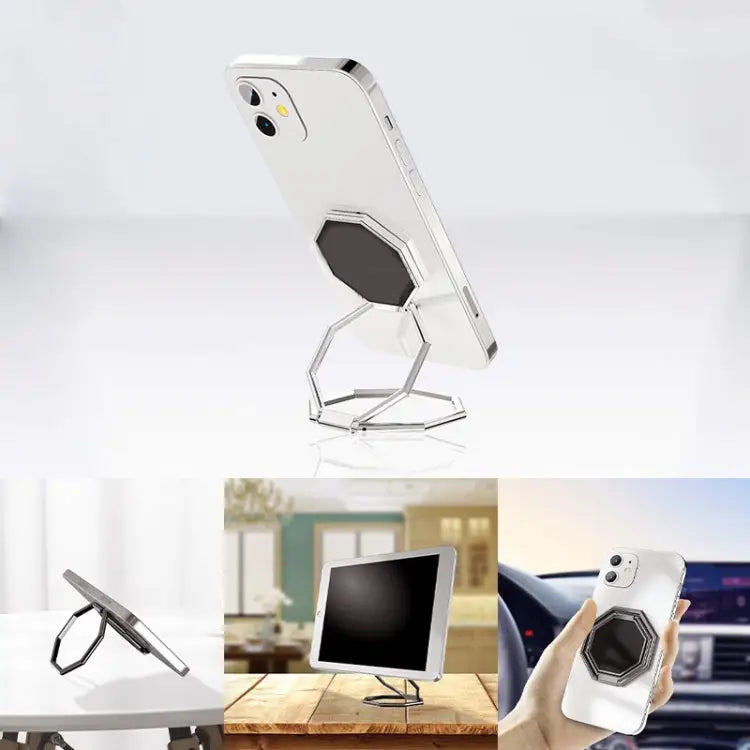 2 PCS Metal Sticky Mobile Phone Ring Holder Desktop Stand - Silver