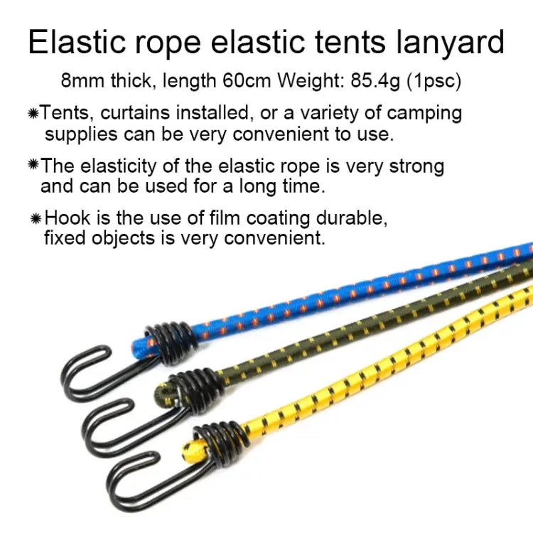 2 PCS Outdoor Tent Crude Elastic Rope Tied High Luggage Rope Clothesline Camping Length: 60cm Diameter: 8mm Random