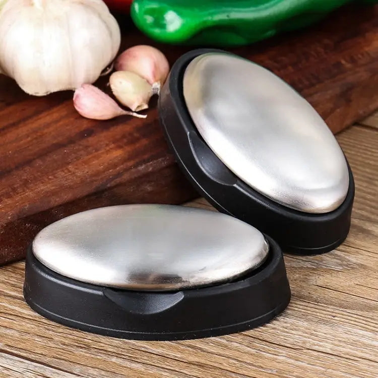 2 PCS Portable Cleaning Stainless Steel Oval Hand Soap Eliminating Odour Remover with Base Random Style Delivery Oval