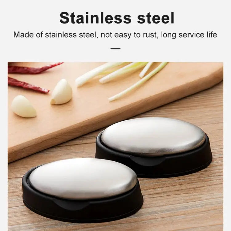2 PCS Portable Cleaning Stainless Steel Oval Hand Soap Eliminating Odour Remover with Base Random Style Delivery Oval