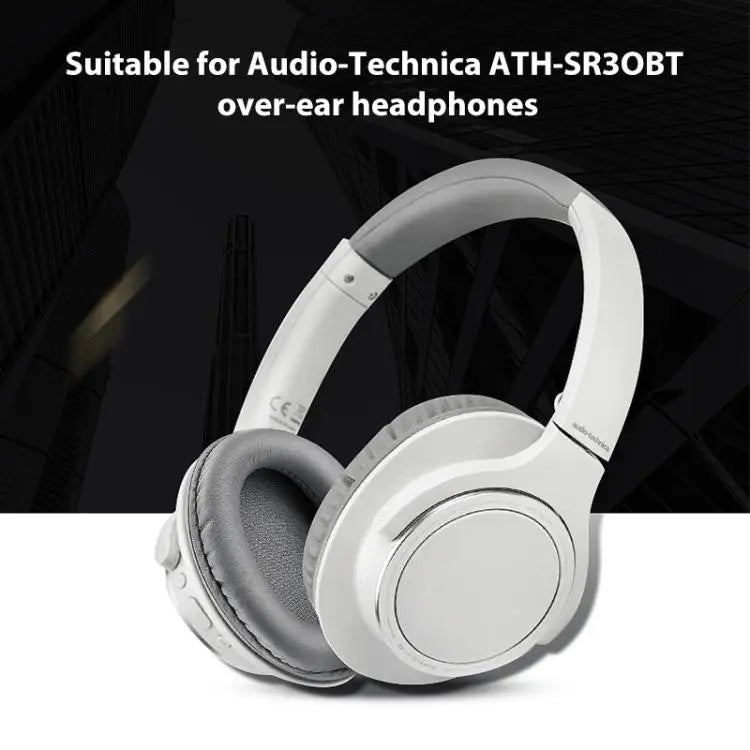 2 PCS Protein Skin Headset Earmuffs for Audio-Technica ATH-SR30BT Black Protein Leather - Black Protein Leather