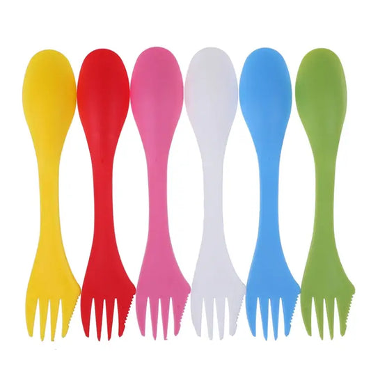 2 Set 3 In 1 Outdoor Camp Tableware Heat Resistant Spoon Fork Knife Camping Hiking Utensils (6pcs=1set) - 2 Set