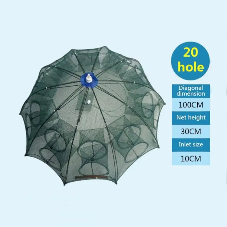 20 Holes Automatic Foldable Fishing Net Nylon Shrimp Crab Minnow Trap Fish Cast Net Fishing Tackle 20 Holes - 20 Holes