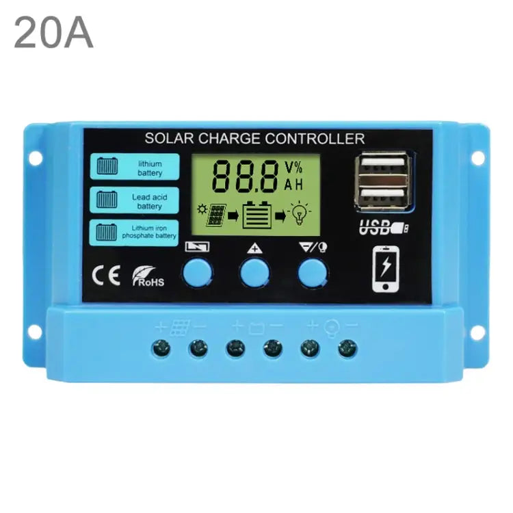 20A Solar Charge Controller 12V / 24V Lithium Lead-Acid Battery Charge Discharge PV Controller 20A - 20A