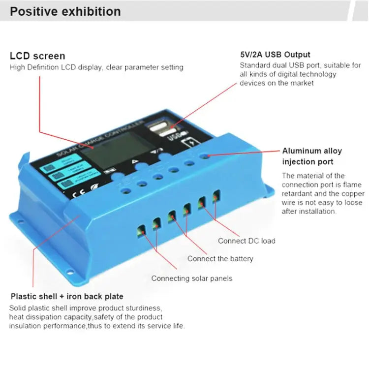 20A Solar Charge Controller 12V / 24V Lithium Lead-Acid Battery Charge Discharge PV Controller 20A - 20A