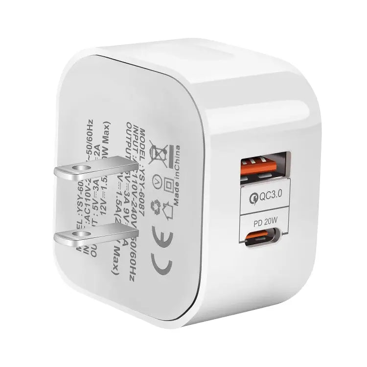 20W PD + QC 3.0 Dual Ports Travel Charger Power Adapter, US Plug EU Plug UK Plug - Apple Accessories