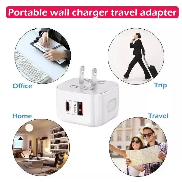 20W PD + QC 3.0 Dual Ports Travel Charger Power Adapter, US Plug EU Plug UK Plug - Apple Accessories