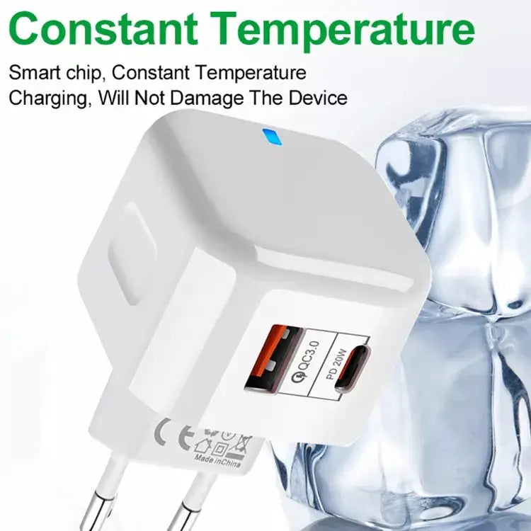 20W PD + QC 3.0 Dual Ports Travel Charger Power Adapter, US Plug EU Plug UK Plug - Apple Accessories