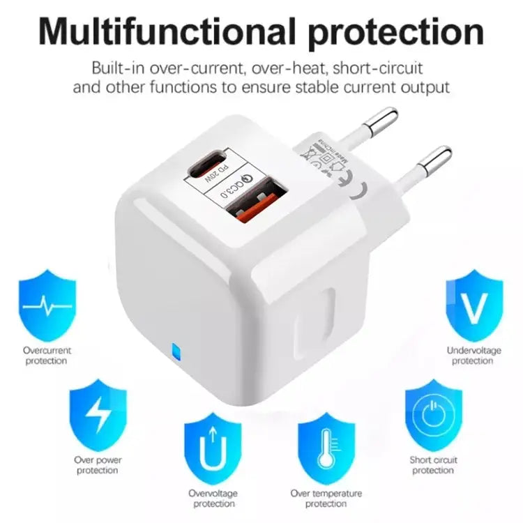20W PD + QC 3.0 Dual Ports Travel Charger Power Adapter, US Plug EU Plug UK Plug - Apple Accessories