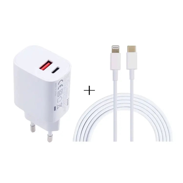 20W USB-C / Type-C + USB Ports Charger with 100W Type-C to 8 Pin Fast Charging Cable 1m Type-C to 8 Pin UK Plug 1m