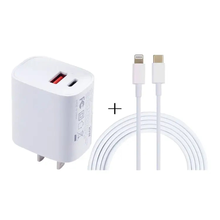 20W USB-C / Type-C + USB Ports Charger with 100W Type-C to 8 Pin Fast Charging Cable 1m Type-C to 8 Pin UK Plug 1m
