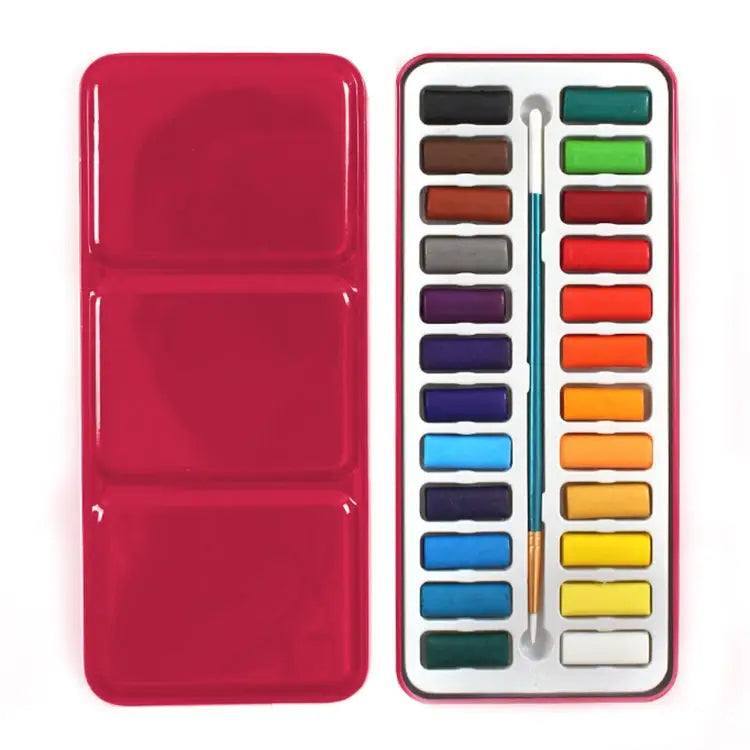 24 Colors Portable Iron Box Solid Watercolor Paints Set for Artist School Student Outdoor Water Color Sketch Painting