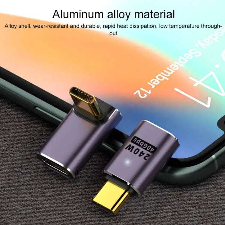 240W USB-C/Type-C Female to USB-C/Type-C Male 40Gbps Vertical Angle Adapter with Light Vertical Angle Adapter