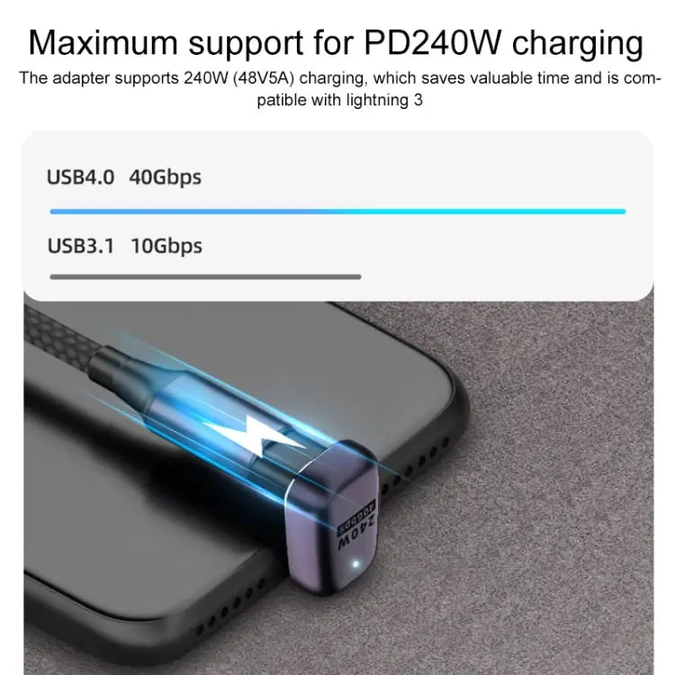 240W USB-C/Type-C Female to USB-C/Type-C Male 40Gbps Vertical Angle Adapter with Light Vertical Angle Adapter