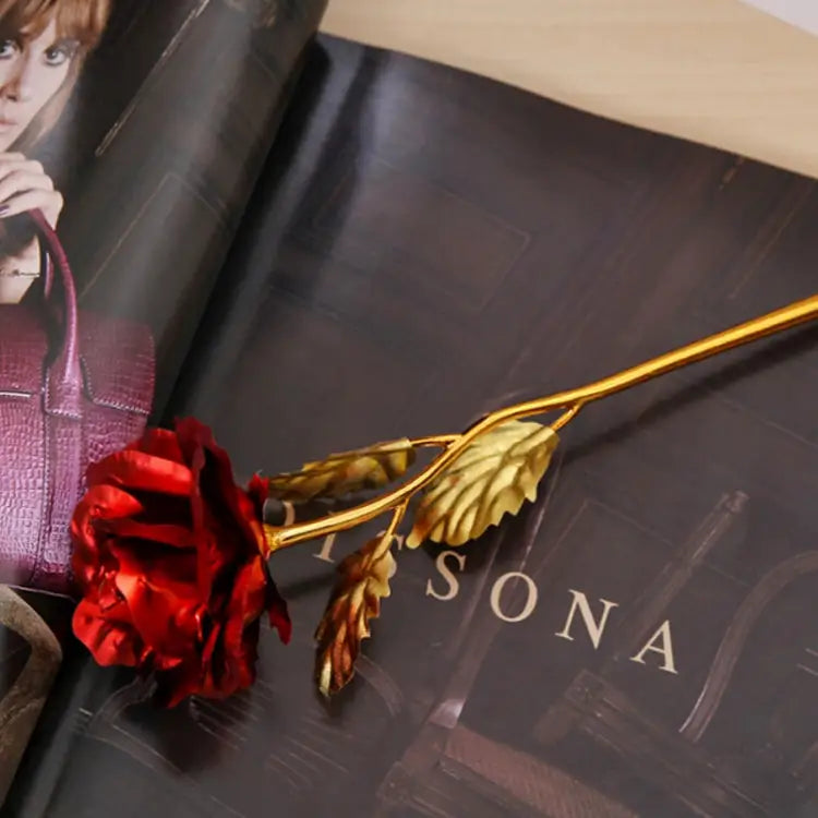 24K Golden Foil Plated Decoration Rose Artificial Flower Random Color Delivery 24K Golden Foil Plated - 24K Golden Foil