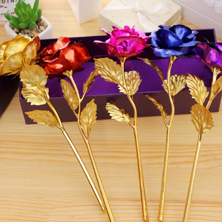24K Golden Foil Plated Decoration Rose Artificial Flower Random Color Delivery 24K Golden Foil Plated - 24K Golden Foil