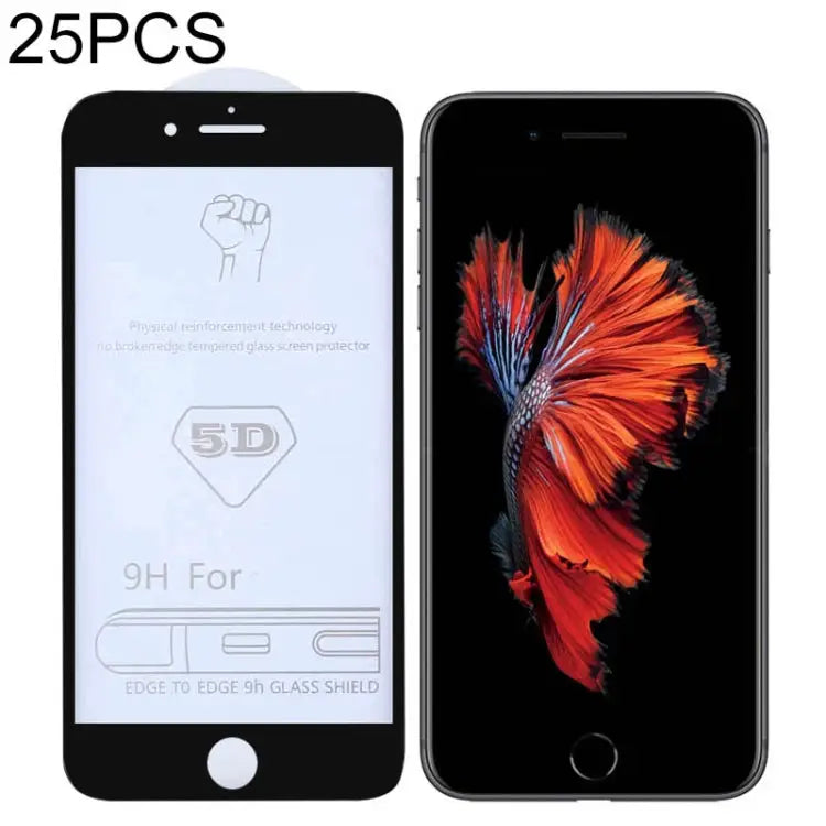 25 PCS 9H 5D Full Glue Full Screen Tempered Glass Film for iPhone 6 / 6s - For iPhone 6 / 6s (25 PCS)