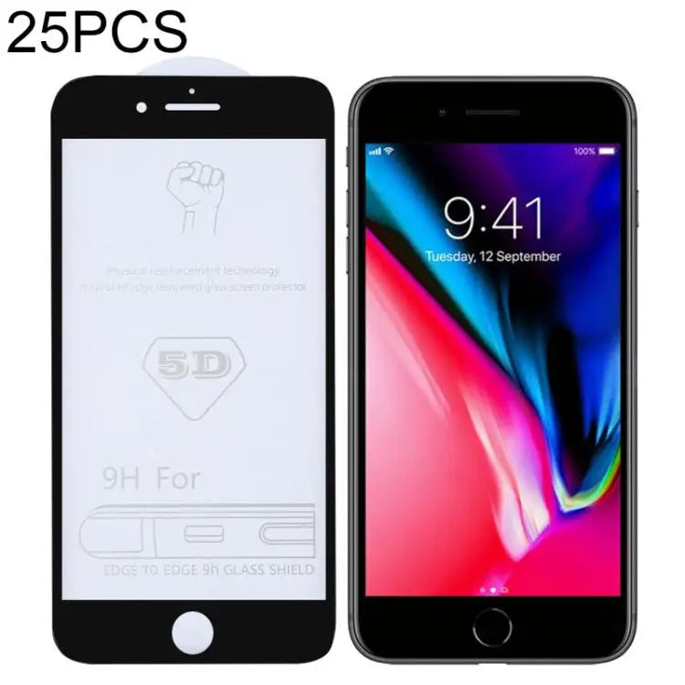 25 PCS 9H 5D Full Glue Full Screen Tempered Glass Film for iPhone 7 Plus / 8 Plus - For iPhone 7 Plus / 8 Plus (25 PCS)