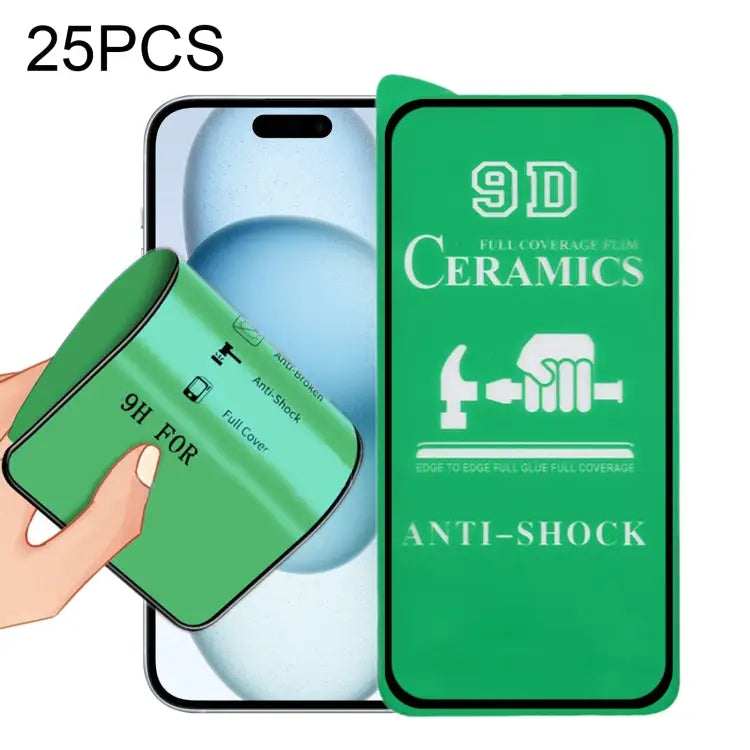 25pcs 9D Full Screen Full Glue Ceramic Film - For iPhone 15 Pro