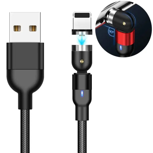 2m 2A Output USB to 8 Pin Nylon Braided Rotate Magnetic Charging Cable - 2m 8 Pin / Black