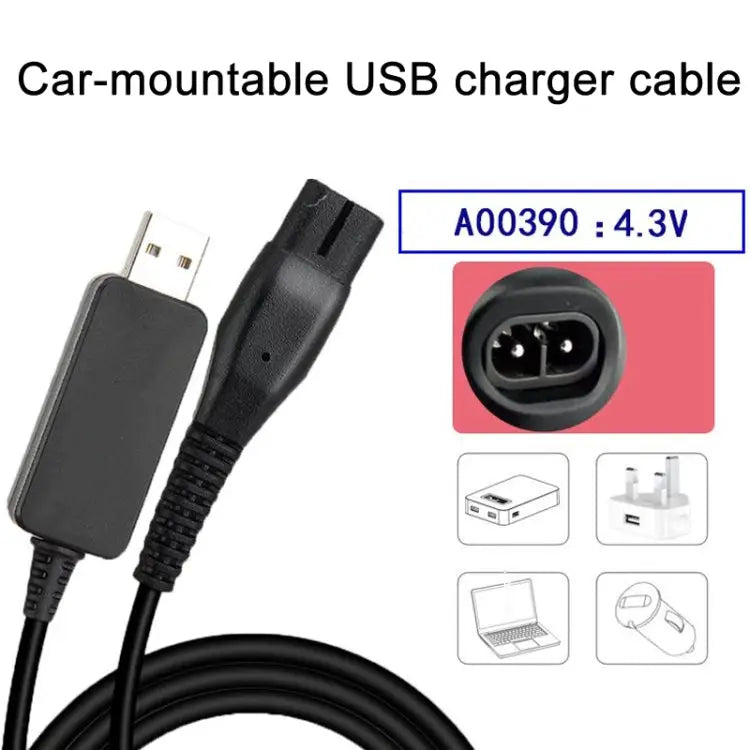 2pcs A00390 4.3V USB Charger Power Cord for PHILIPS Shaver RQ310 S510 YQ300 S100 2pcs A00390 USB Plug - 2pcs A00390 USB
