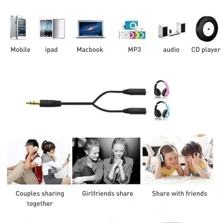 3.5mm Male to Dual 3.5mm Female Earphone Splitter adapter Length: Approx 25cm 3.5mm Male to 2 x 3.5mm Female - 3.5mm