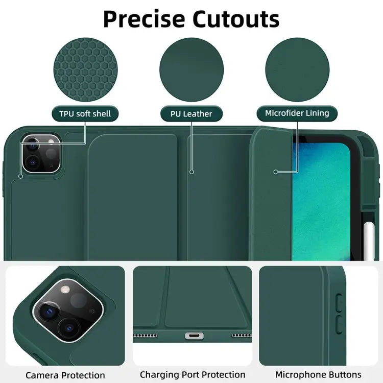 3-fold TPU Smart Leather Tablet Case with Pen Slot For iPad Pro 11 2022 / 2021 / 2020 For iPad Air 5 / 4 For iPad 10.2