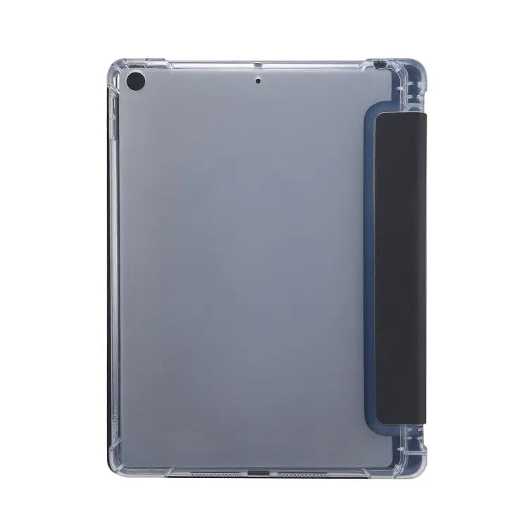 3-folding Electric Pressed Skin Texture Horizontal Flip Shockproof Transparent TPU + PU Leather Case with Holder & Pen