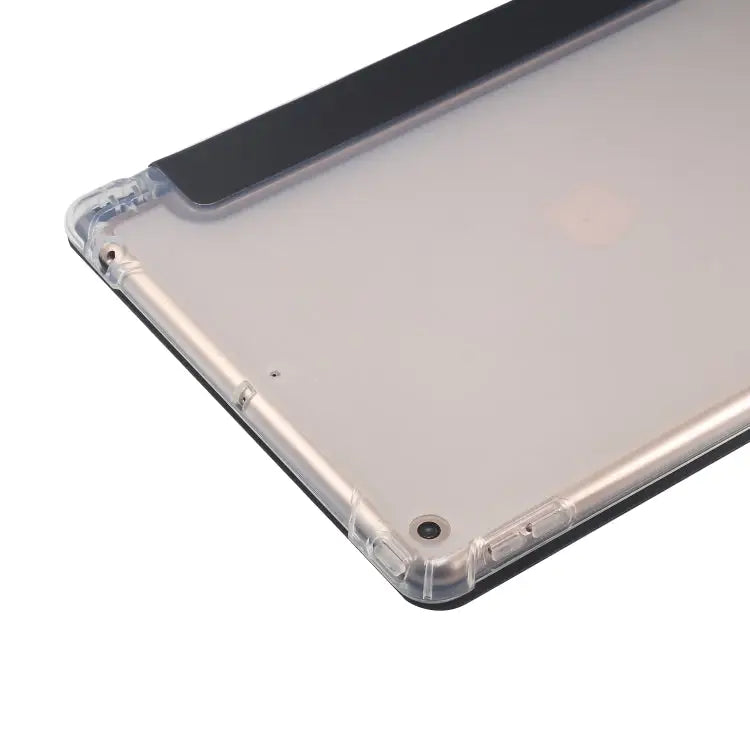 3-folding Electric Pressed Skin Texture Horizontal Flip Shockproof Transparent TPU + PU Leather Case with Holder & Pen