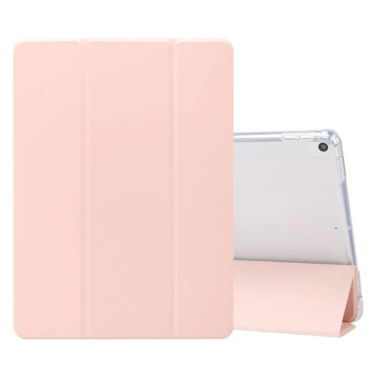 3-folding Electric Pressed Skin Texture Horizontal Flip Shockproof Transparent TPU + PU Leather Case with Holder & Pen