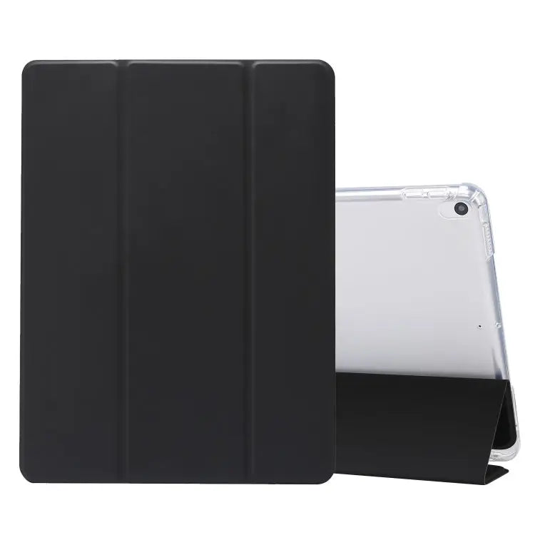 3-folding Electric Pressed Skin Texture Horizontal Flip Shockproof Transparent TPU + PU Leather Case with Holder & Pen
