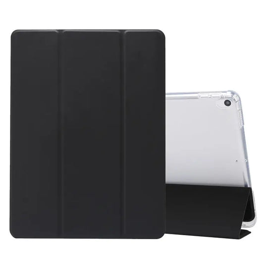 3-folding Electric Pressed Skin Texture Horizontal Flip Shockproof Transparent TPU + PU Leather Case with Holder & Pen