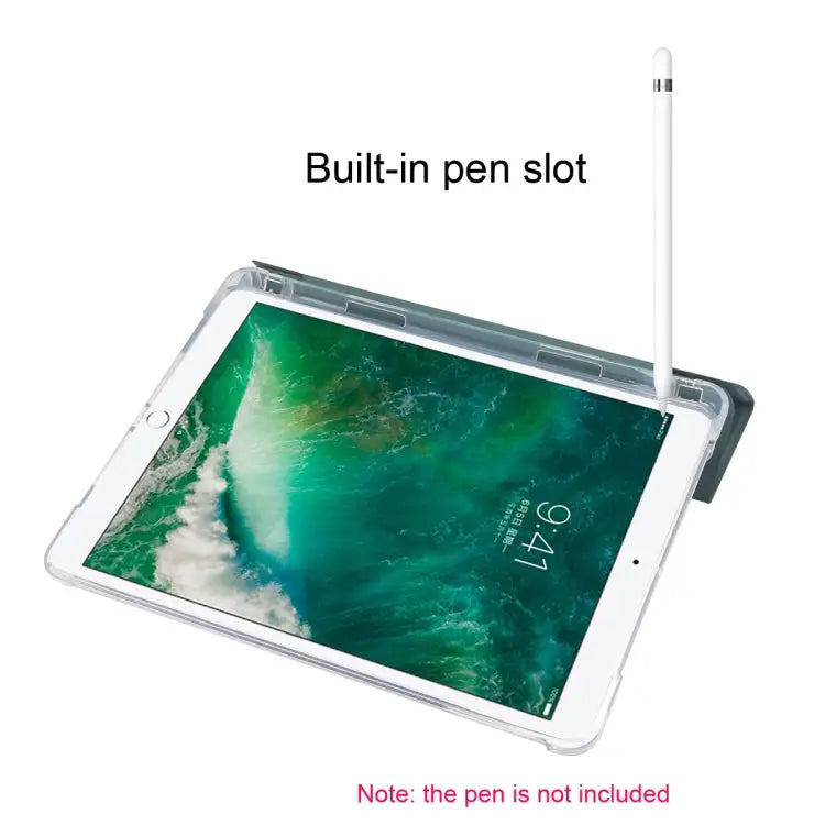 3-folding Electric Pressed Skin Texture Horizontal Flip Shockproof Transparent TPU + PU Leather Case with Holder & Pen