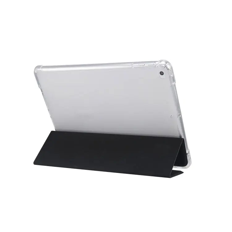 3-folding Electric Pressed Skin Texture Horizontal Flip Shockproof Transparent TPU + PU Leather Case with Holder & Pen