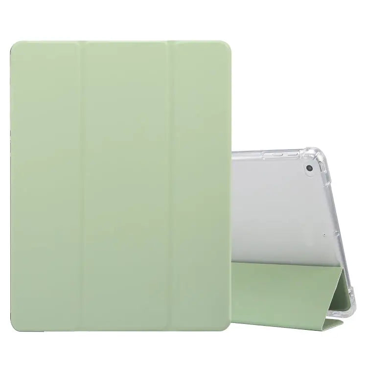 3-folding Electric Pressed Skin Texture Horizontal Flip Shockproof Transparent TPU + PU Leather Case with Holder & Pen