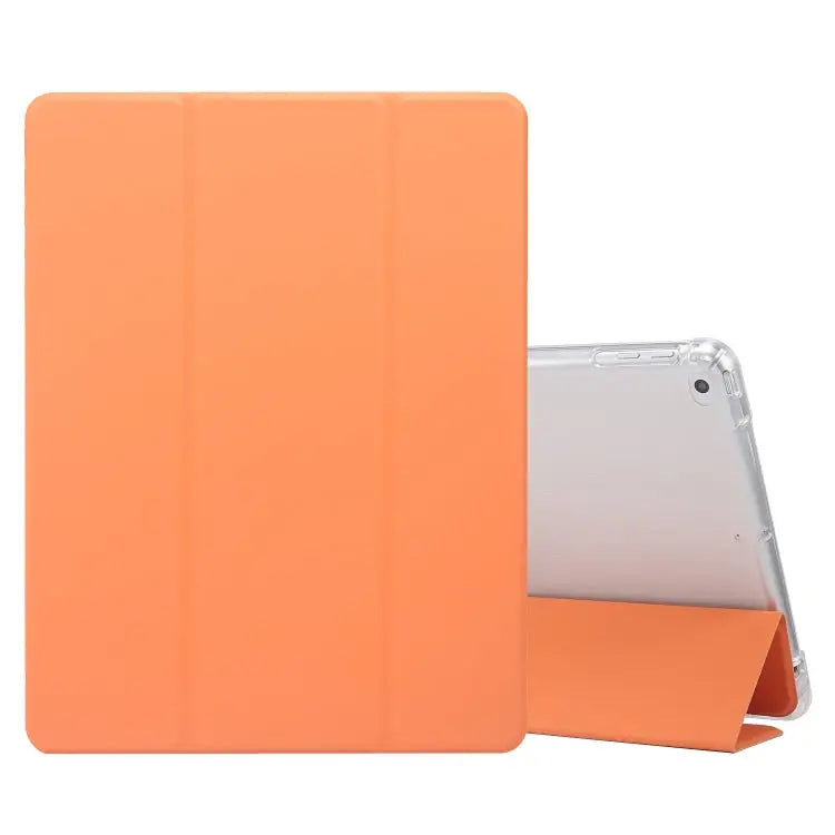 3-folding Electric Pressed Skin Texture Horizontal Flip Shockproof Transparent TPU + PU Leather Case with Holder & Pen