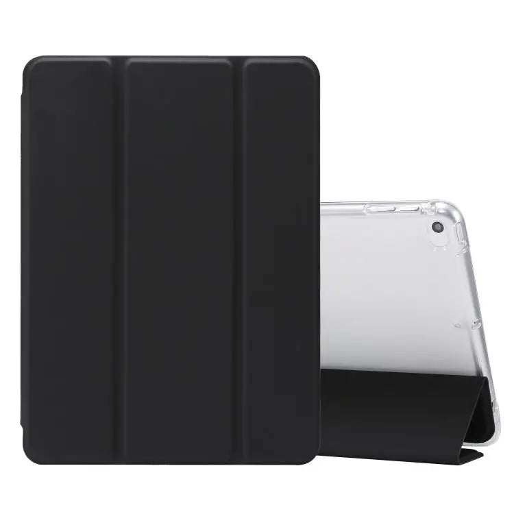 3-folding Electric Pressed Skin Texture Horizontal Flip Shockproof Transparent TPU + PU Leather Case with Holder & Pen