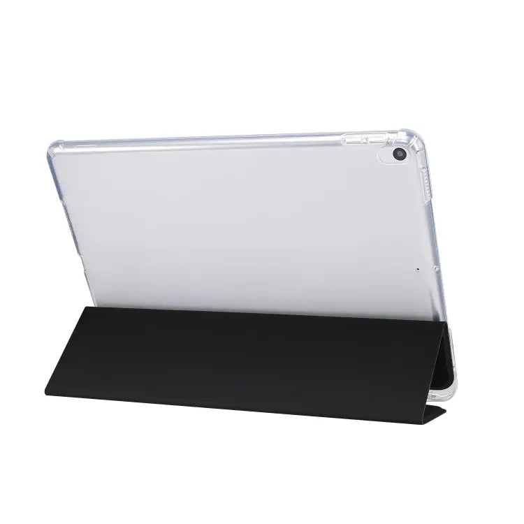 3-folding Electric Pressed Skin Texture Horizontal Flip Shockproof Transparent TPU + PU Leather Case with Holder & Pen