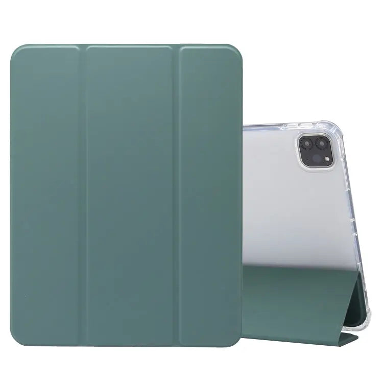 3-folding Electric Pressed Skin Texture Horizontal Flip Shockproof Transparent TPU + PU Leather Case with Holder & Pen