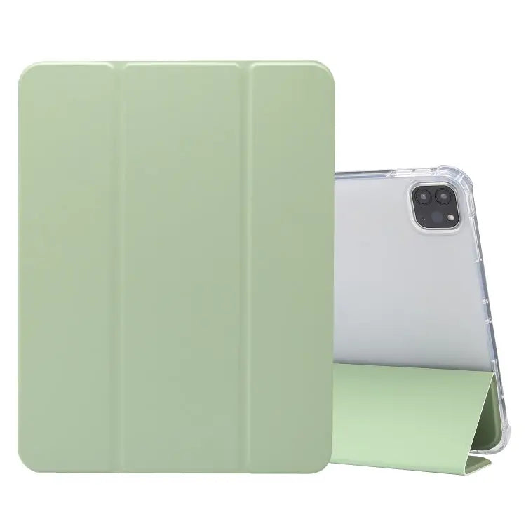 3-folding Electric Pressed Skin Texture Horizontal Flip Shockproof Transparent TPU + PU Leather Case with Holder & Pen