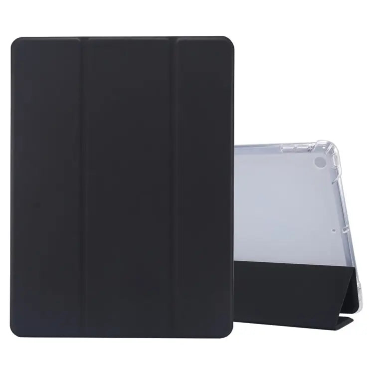 3-folding Electric Pressed Skin Texture Horizontal Flip Shockproof Transparent TPU + PU Leather Case with Holder & Pen