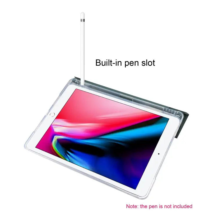 3-folding Electric Pressed Skin Texture Horizontal Flip Shockproof Transparent TPU + PU Leather Case with Holder & Pen