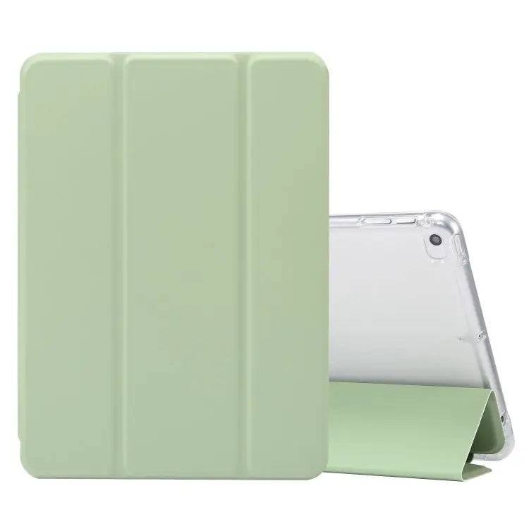 3-folding Electric Pressed Skin Texture Horizontal Flip Shockproof Transparent TPU + PU Leather Case with Holder & Pen