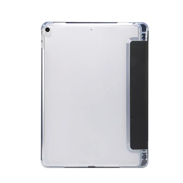 3-folding Electric Pressed Skin Texture Horizontal Flip Shockproof Transparent TPU + PU Leather Case with Holder & Pen