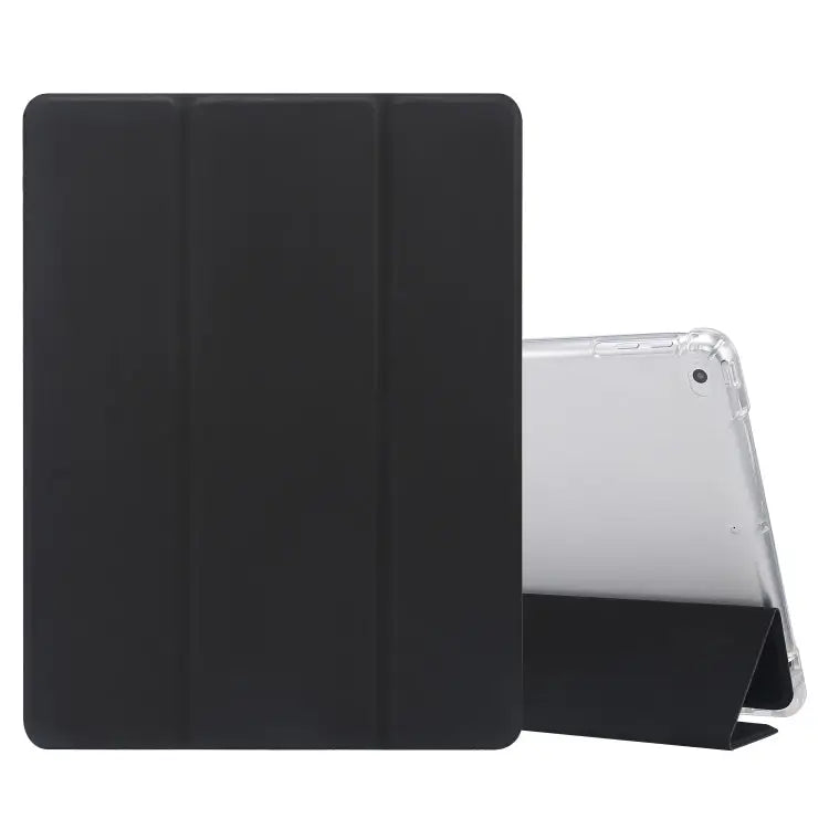 3-folding Electric Pressed Skin Texture Horizontal Flip Shockproof Transparent TPU + PU Leather Case with Holder & Pen