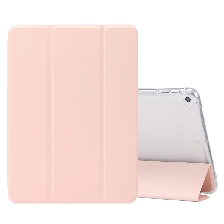 3-folding Electric Pressed Skin Texture Horizontal Flip Shockproof Transparent TPU + PU Leather Case with Holder & Pen
