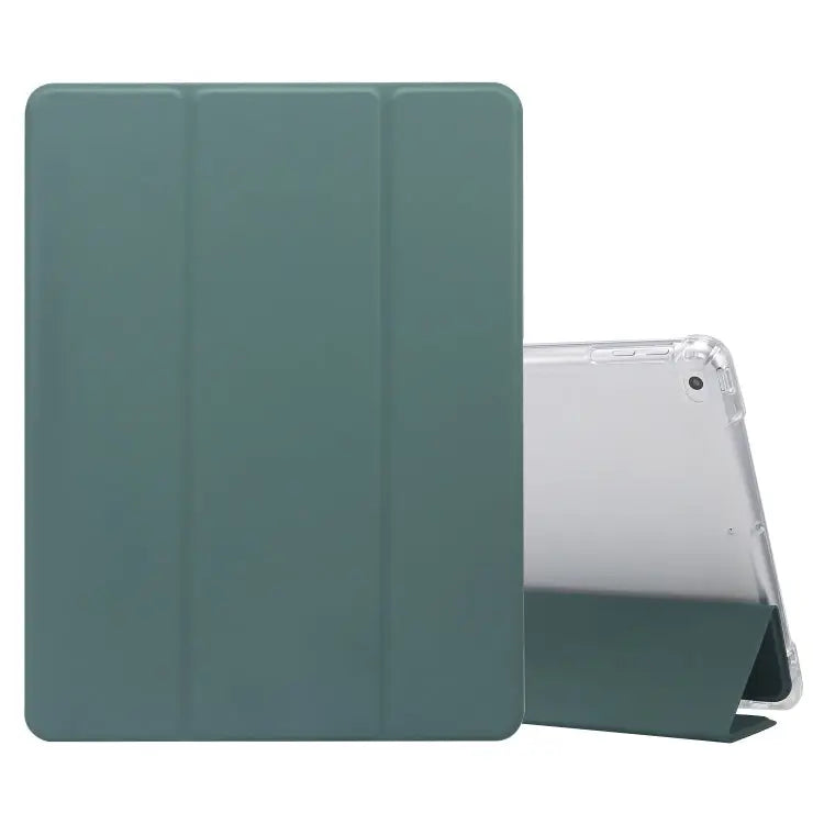 3-folding Electric Pressed Skin Texture Horizontal Flip Shockproof Transparent TPU + PU Leather Case with Holder & Pen