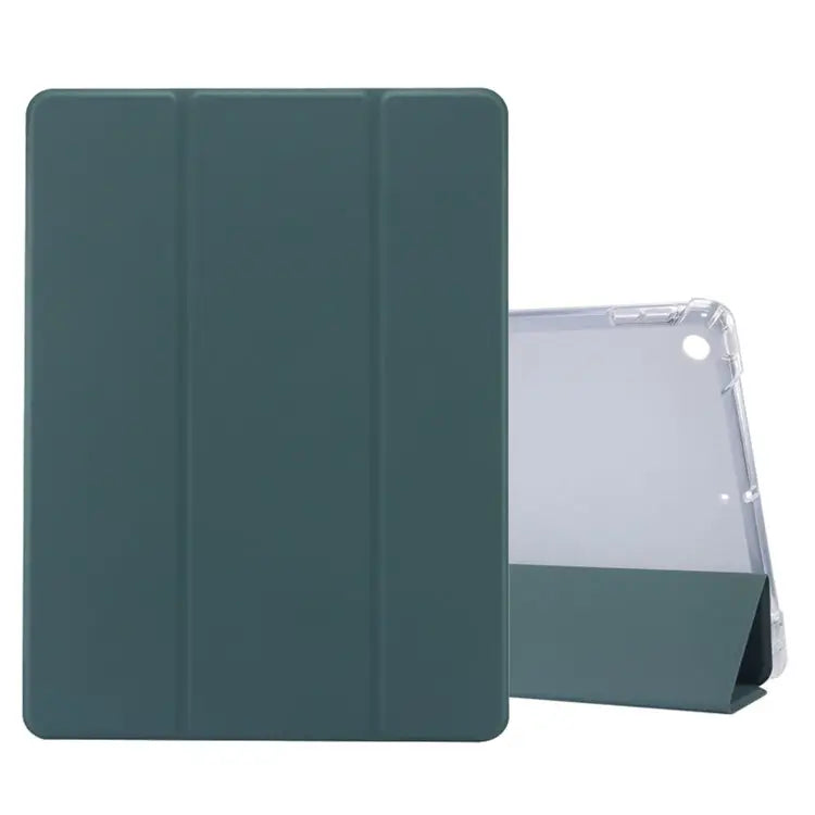 3-folding Electric Pressed Skin Texture Horizontal Flip Shockproof Transparent TPU + PU Leather Case with Holder & Pen