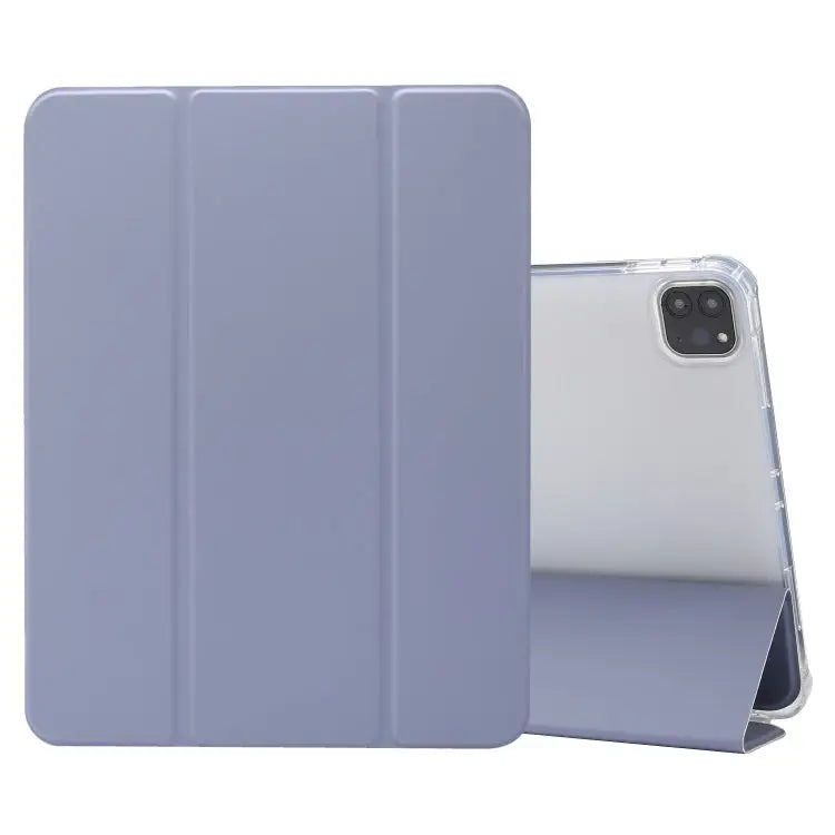 3-folding Electric Pressed Skin Texture Horizontal Flip Shockproof Transparent TPU + PU Leather Case with Holder & Pen
